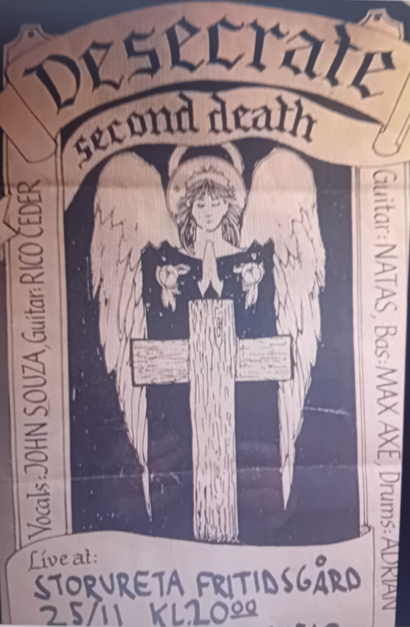 Original Desecrate Second Death live flyer for Storvreta Fritidsgård